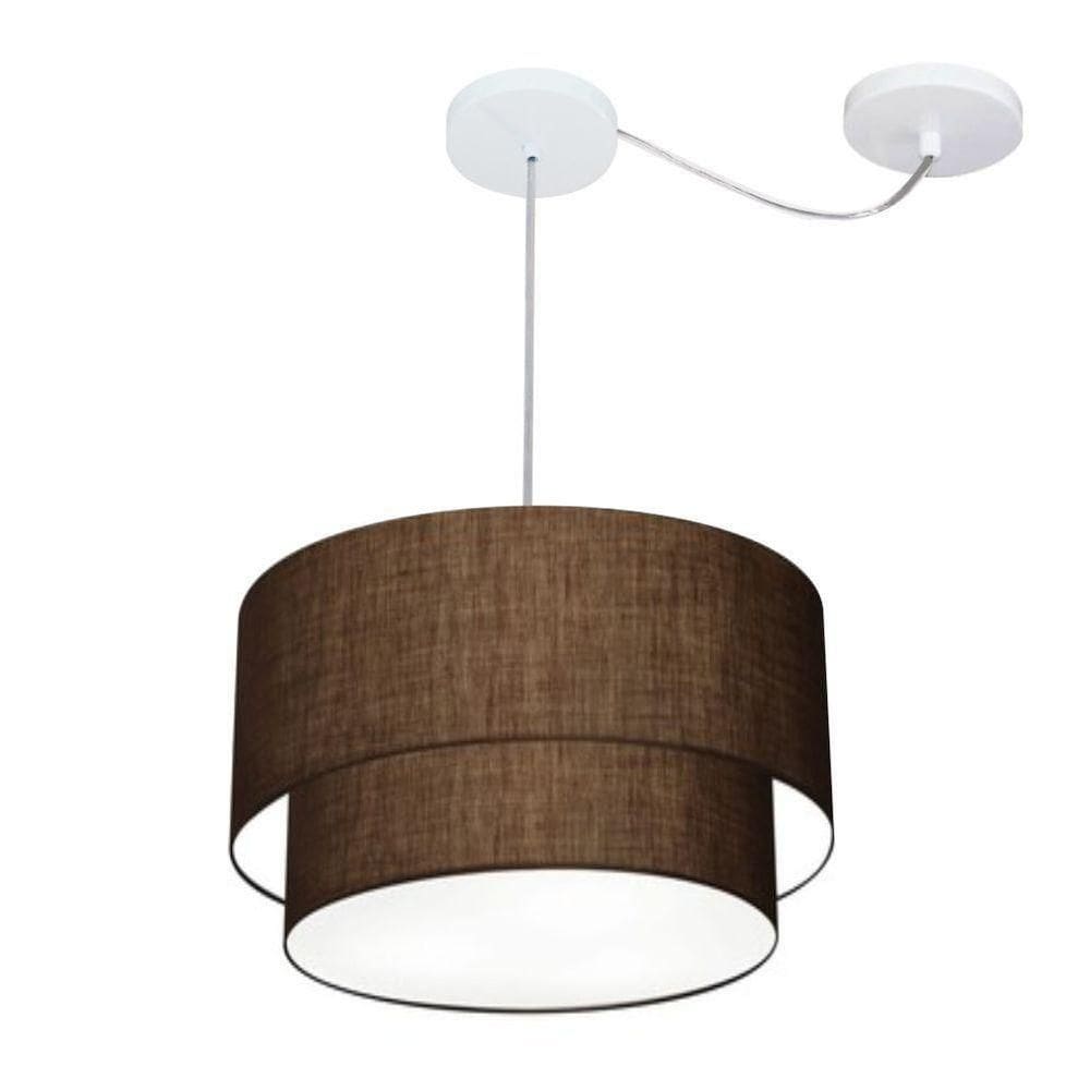 Lustre Pendente Duplo Cilíndrico Com Desvio Vivare Md-4364 Cúpula Em Tecido 40x35cm - Bivolt Café 127/220v