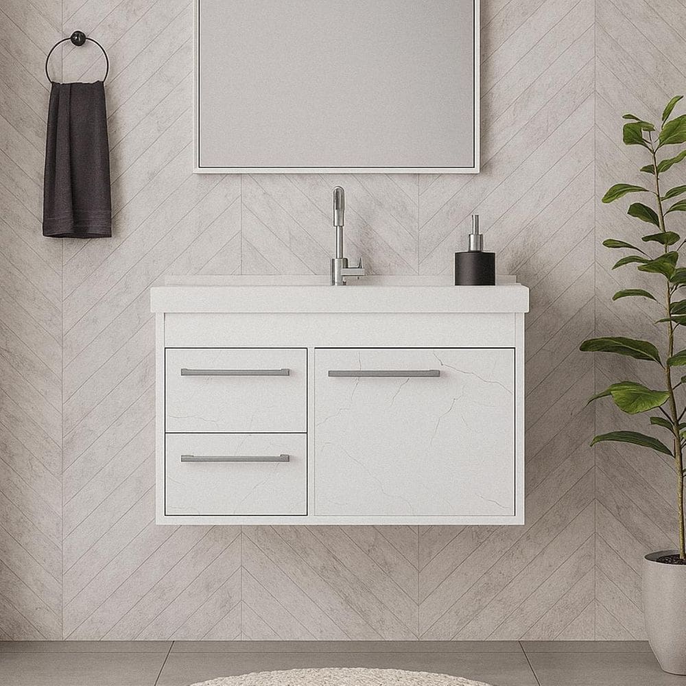 Armário Para Banheiro 60Cm Mdf Com Cuba - Potenza Branco