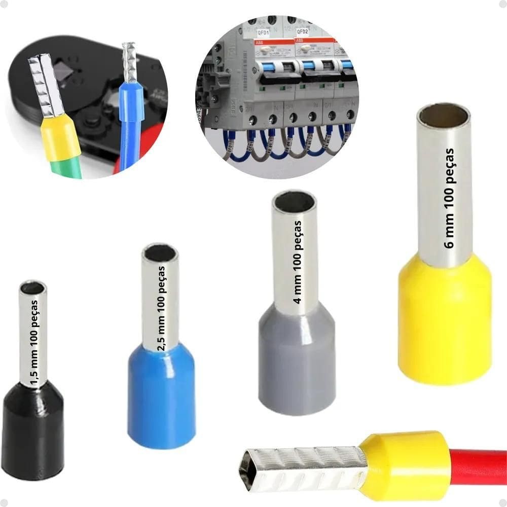 10X Kit Terminal Conector Tubular Ilhós 1,5 / 2,5 /4 / 6Mm 40
