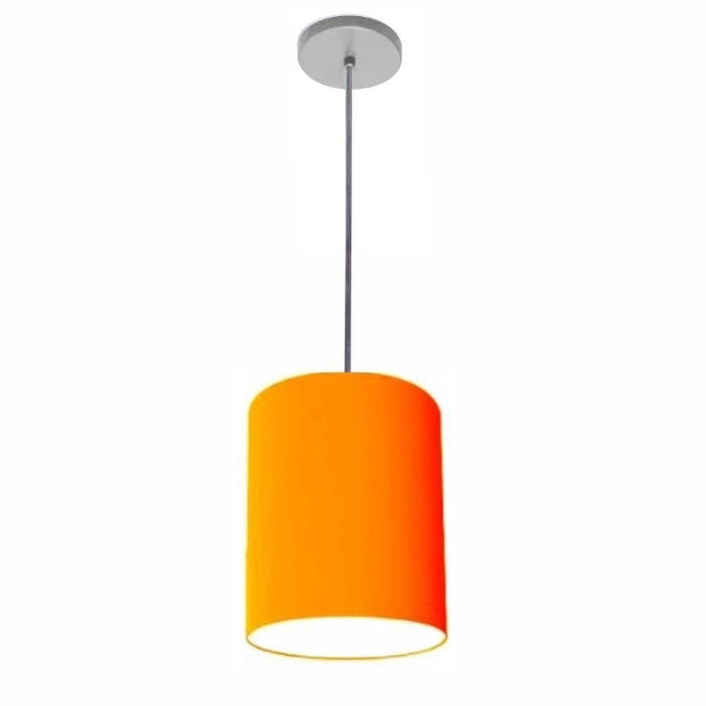 Lustre Luminária Pendente Vivare Free Lux Pe-4104cz Cúpula Em Tecido 15x25cm Laranja Canopla Cinza E Fio Cristal
