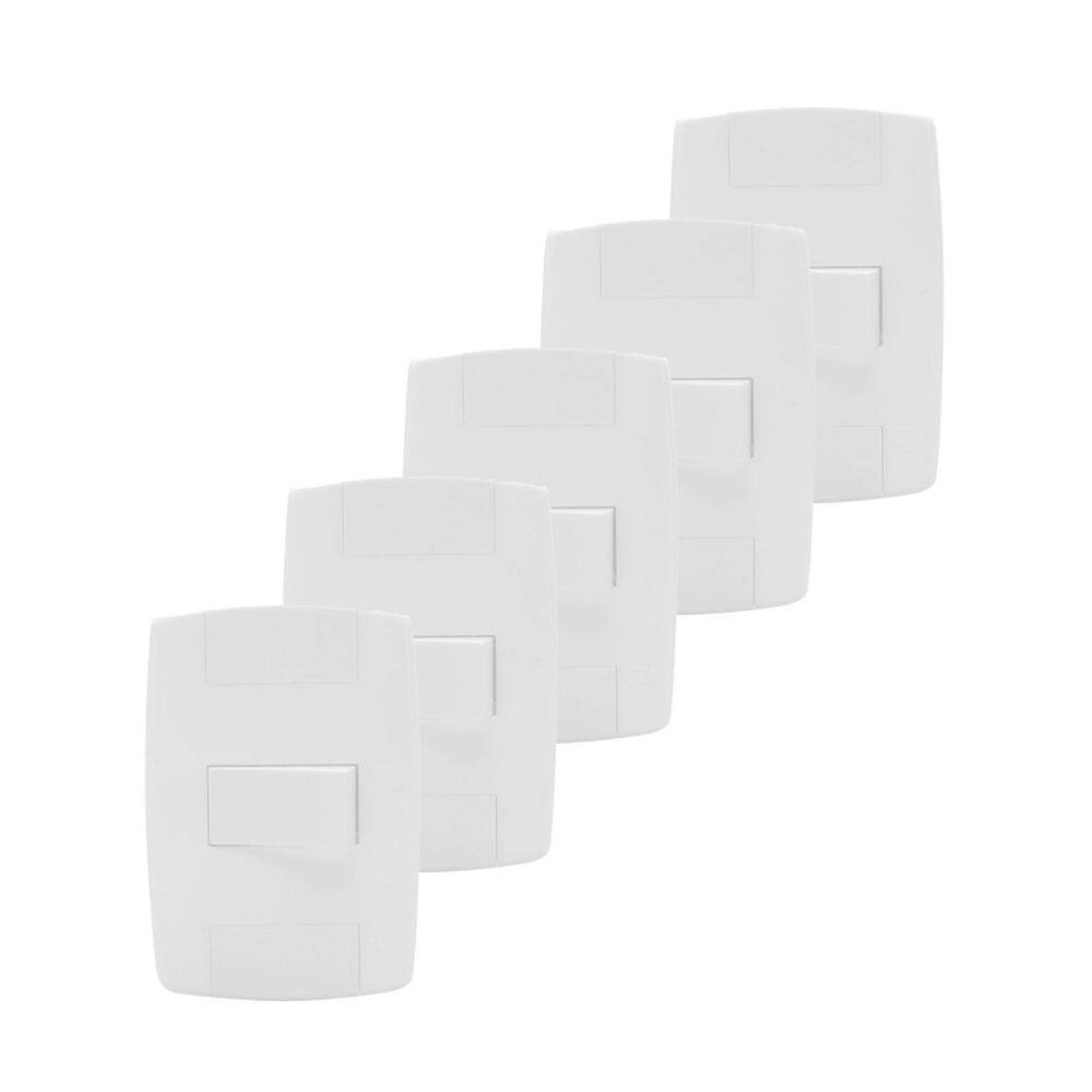 Kit 5 Interruptor Simples Branco 10A 250V Placa Espelho 4X2