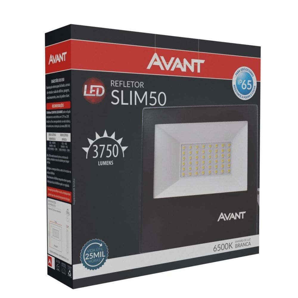 Kit 10 Refletor Led Slim 50w Bivolt Branco Frio 6500k Avant