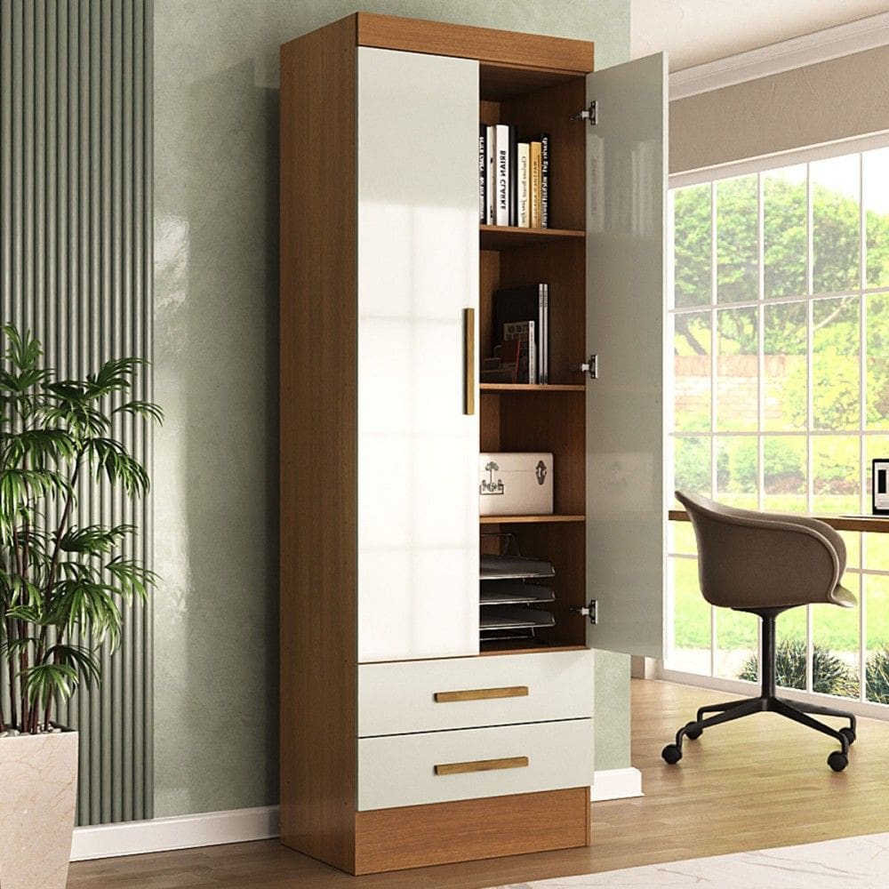 Armário para Escritório Modulare 2 Portas 2 Gavetas Cinamomo/Off White - Panorama Móveis
