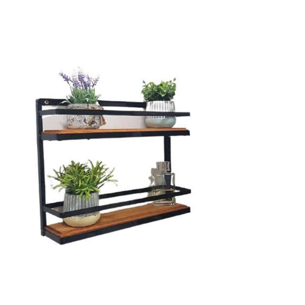 Prateleira Ferro Dupla Preta Madeira