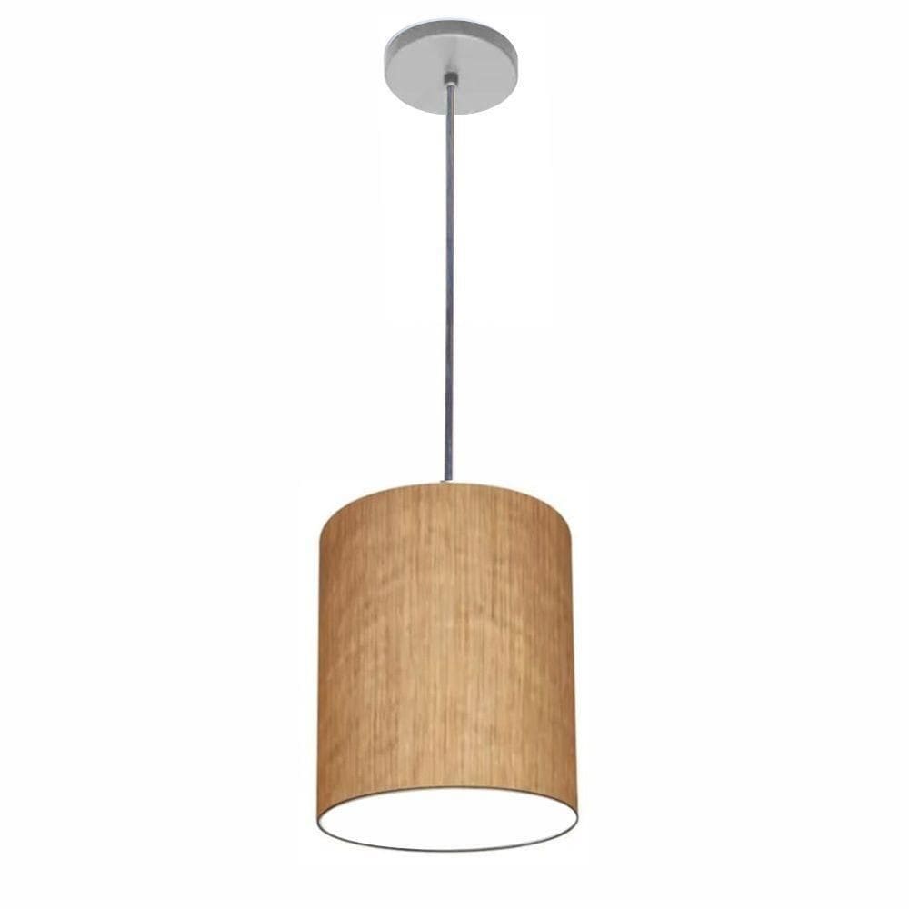 Lustre Luminária Pendente Vivare Free Lux Pe-4103cz Cúpula Em Tecido 15x20cm Palha Canopla Cinza E Fio Cristal