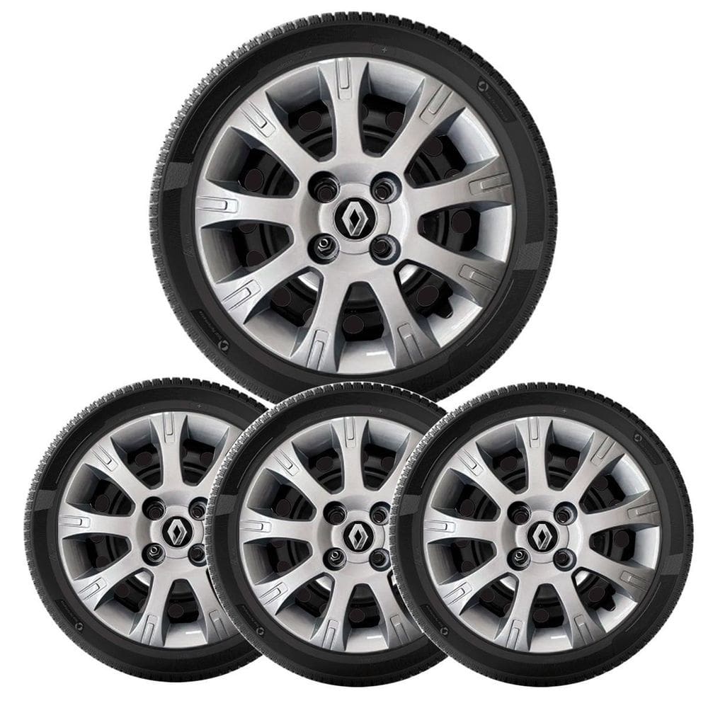 4X Calota Sandero Clio E Logan Aro 14 Prata Com Emblema