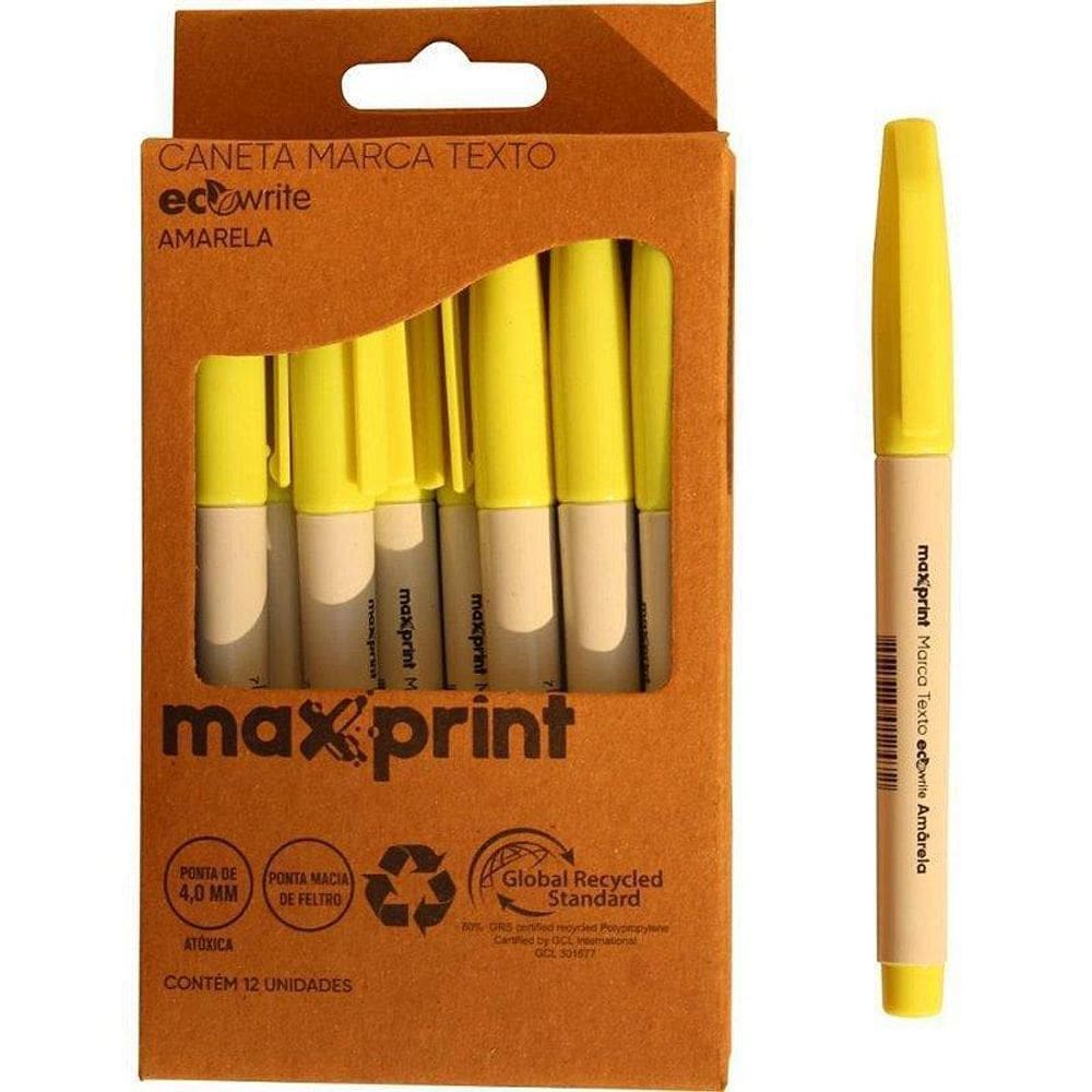 Caneta Marca Texto Ecowrite Amarela Cx Com 12