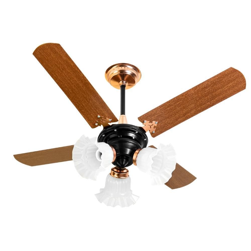 Ventilador De Teto New Zeta 4 Pás Mogno Preto/Cobre 220V