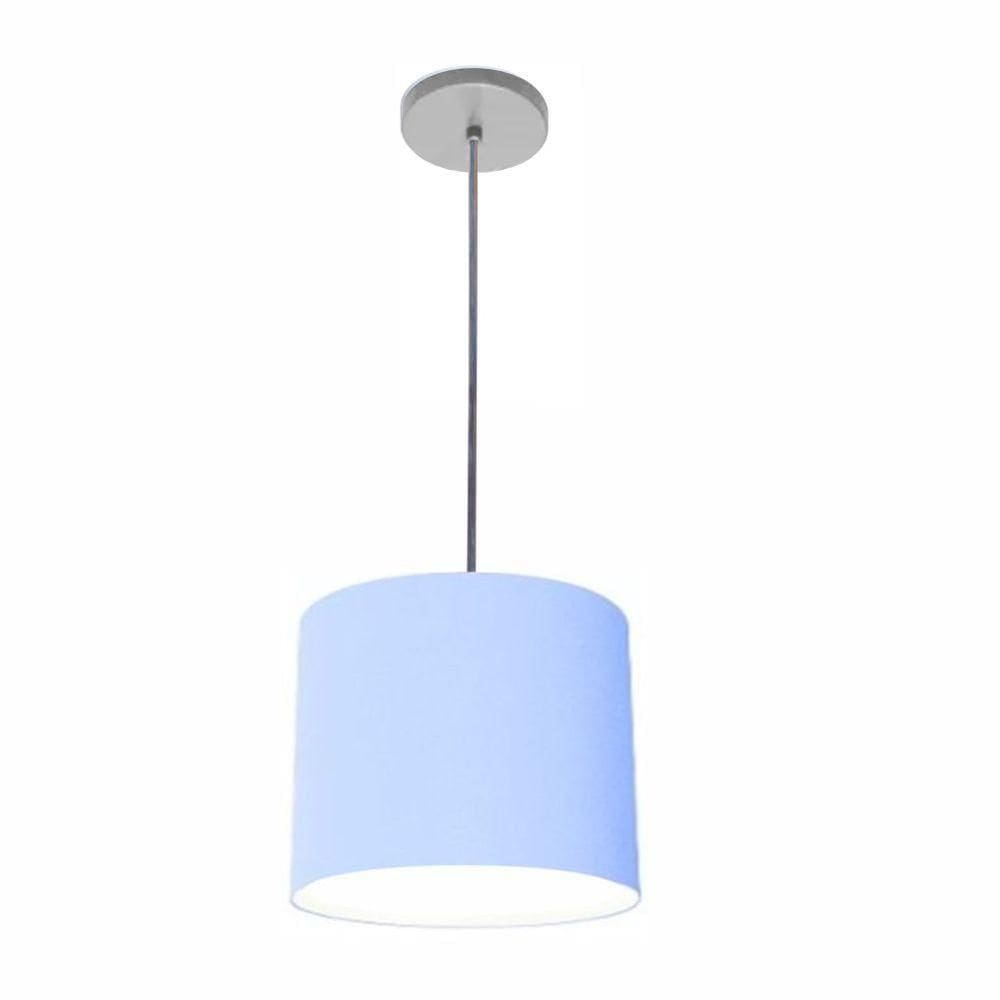 Lustre Luminária Pendente Vivare Free Lux Pe-4106cz Cúpula Em Tecido 20x25cm Azul-bebê Canopla Cinza E Fio Cristal