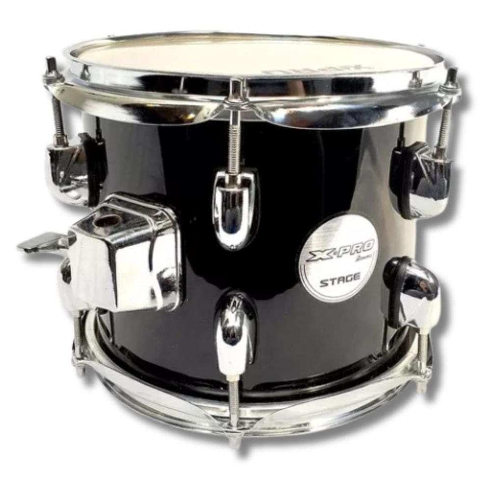 Tom 8 De Bateria Preto Em Madeira Com Caneca Cromada X- Pro