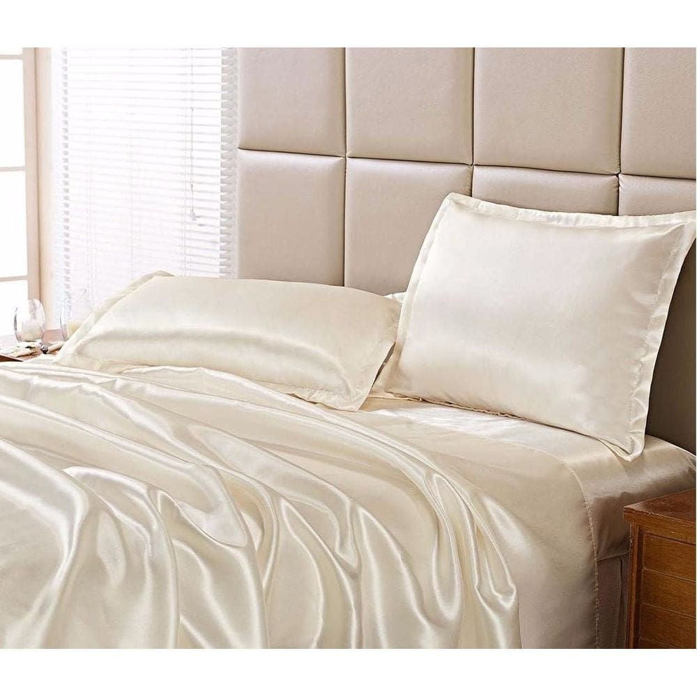 Jogo Lençol Casal Padrão Cetim Seda Pérola C/ Vira 4 Peças