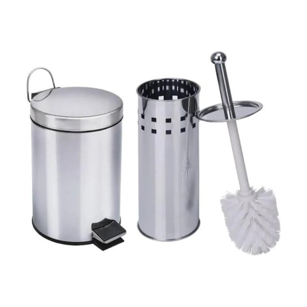 Kit Lixeira Aço Inox 3 Litros + Escova Sanitária Com Suporte