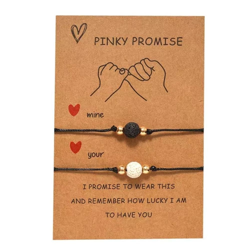 Pulseira Casal Fecho Dourado Pedra Bola Preta Branca R5546