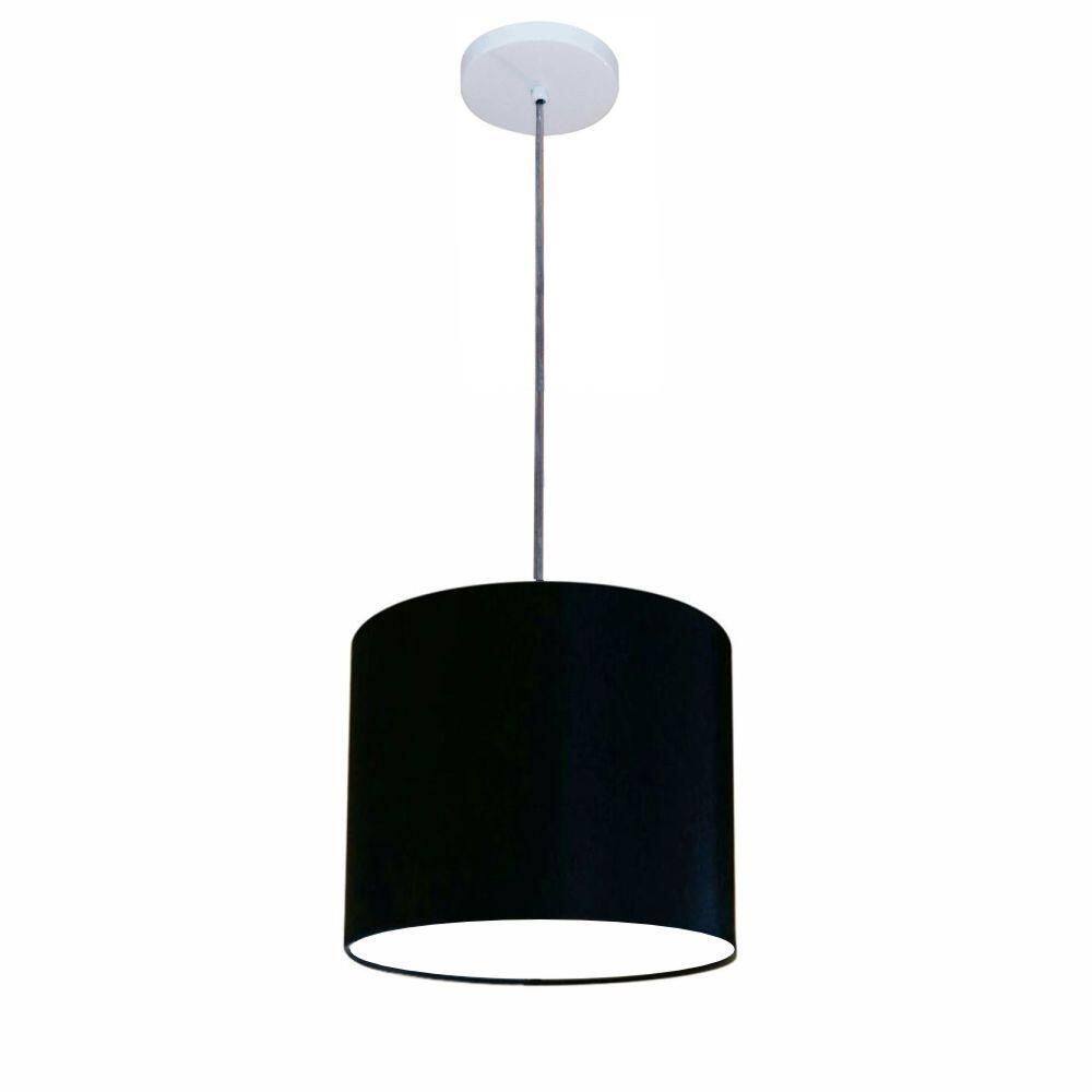 Lustre Luminária Pendente Vivare Free Lux Pe-4105br Cúpula Em Tecido 20x22cm Preta Canopla Branca E Fio Cristal