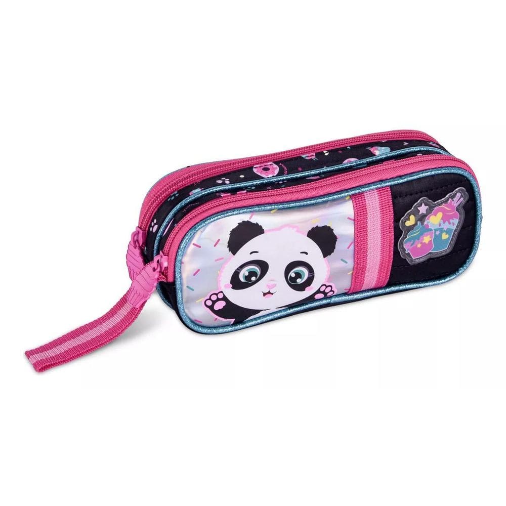 Estojo Escolar Triplo Pandinha Preto Com Detalhes Exclusivos