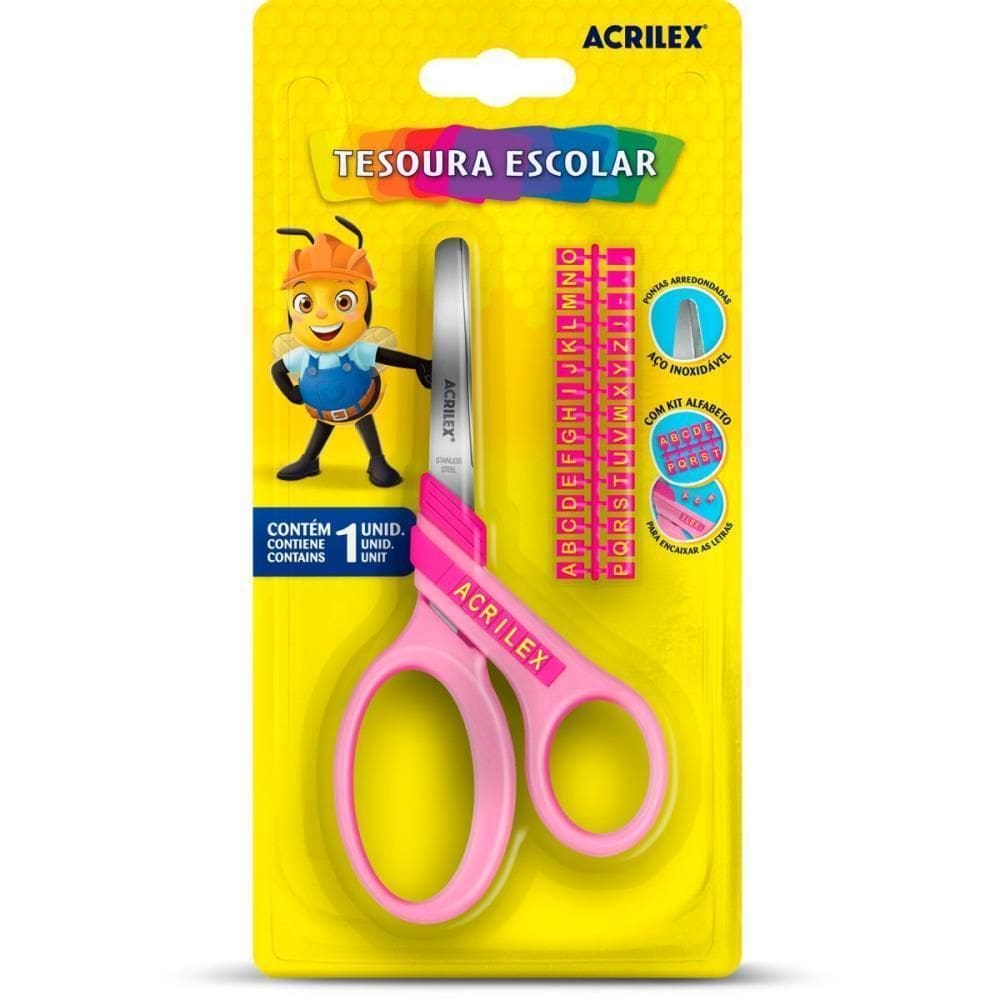 Tesoura Escolar Letras Rosa Cx.C/12