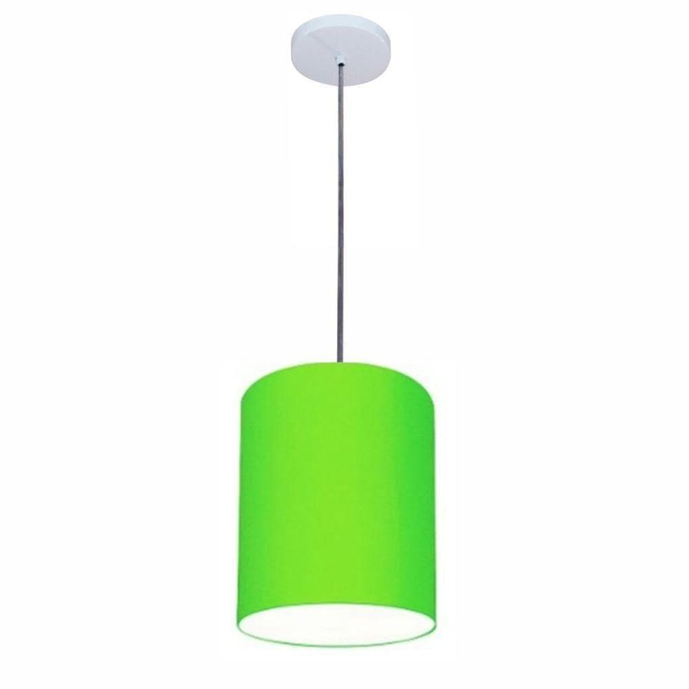 Lustre Luminária Pendente Vivare Free Lux Pe-4104br Cúpula Em Tecido 15x25cm Verde-limão Canopla Branca E Fio Cristal