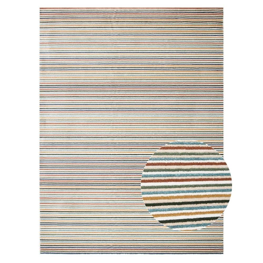 Tapete Egípcio para Sala e Quarto Zafir 200 x 250 cm - Listrado Azul c/ Verde - Terracota