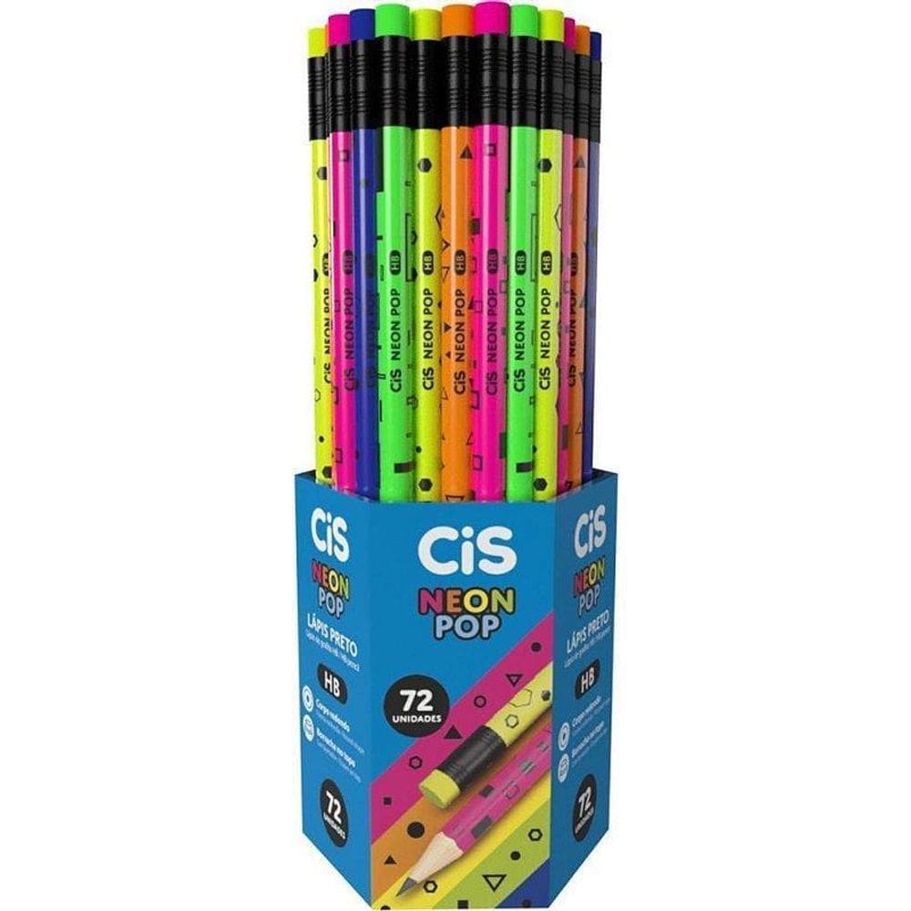 Lápis Preto Redondo Cis Neon Pop Hb 5 Cores Pote 72