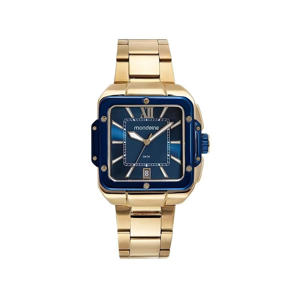 Relógio Mondaine Masculino Dourado Fundo Azul 32546Gpmvle2