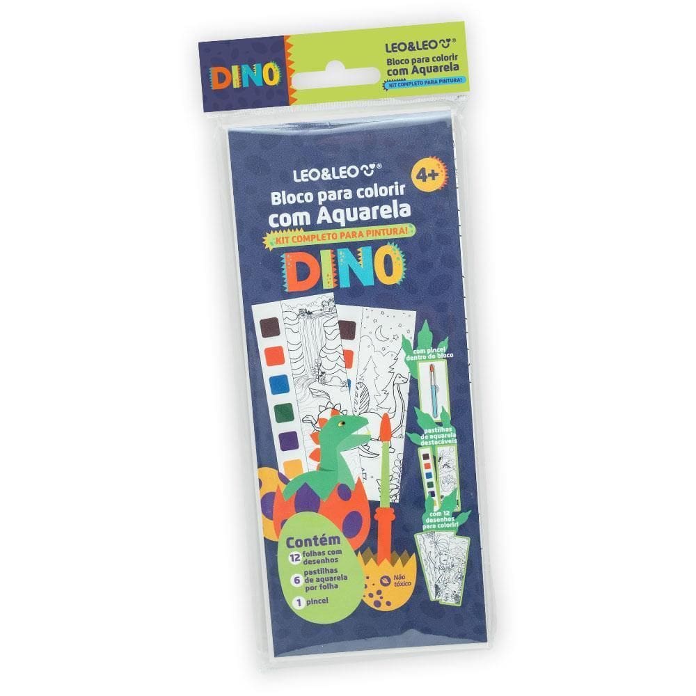 Bloco Para Colorir Com Aquarela E Pincel Dinossauro Leo&Leo