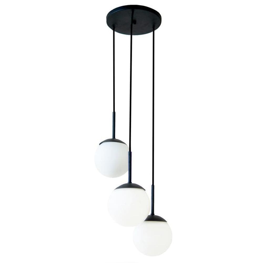 Luminária Pendente Triplo Globo Vidro 12Cm Jabuticaba Preto