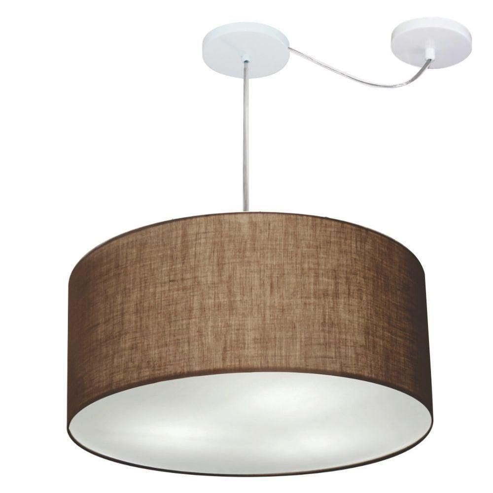 Lustre Pendente Cilíndrico Com Desvio Md-4252 Cúpula Em Tecido 55x25cm Café - Bivolt