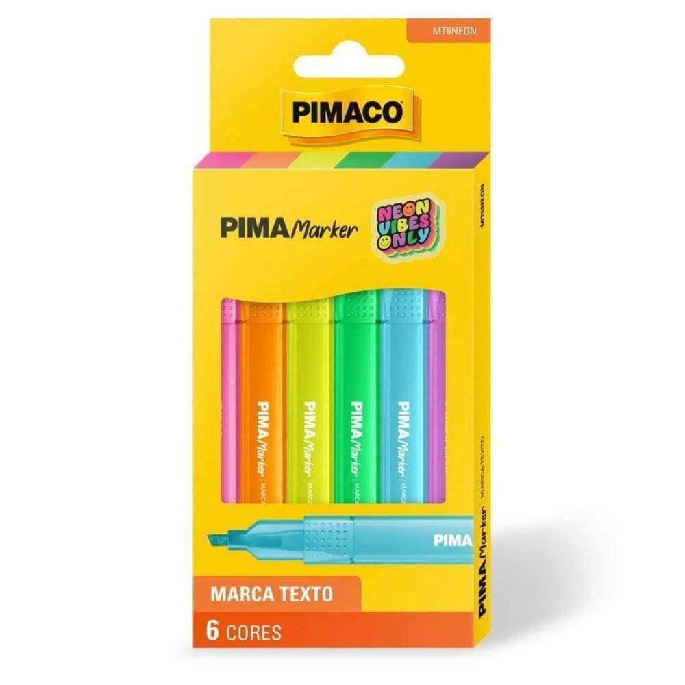 Caneta Marca Texto Pimamarker Neon 6 Cores Pimaco