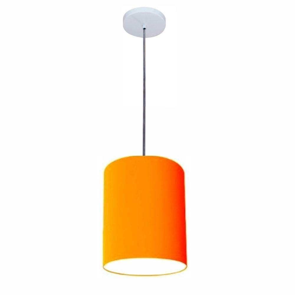 Lustre Luminária Pendente Vivare Free Lux Pe-4103br Cúpula Em Tecido 15x20cm Laranja Canopla Branca E Fio Cristal
