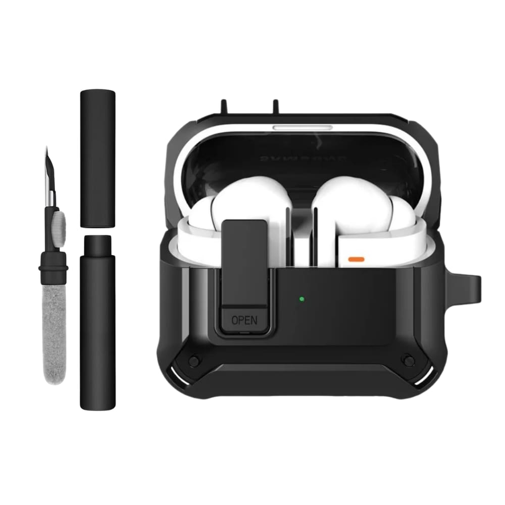 Kit Caneta de Limpeza e Capa Protetora Nerdcase Compatível com Samsung Galaxy Buds 3, 3 Pro, 3 Fe, Resistente Preta