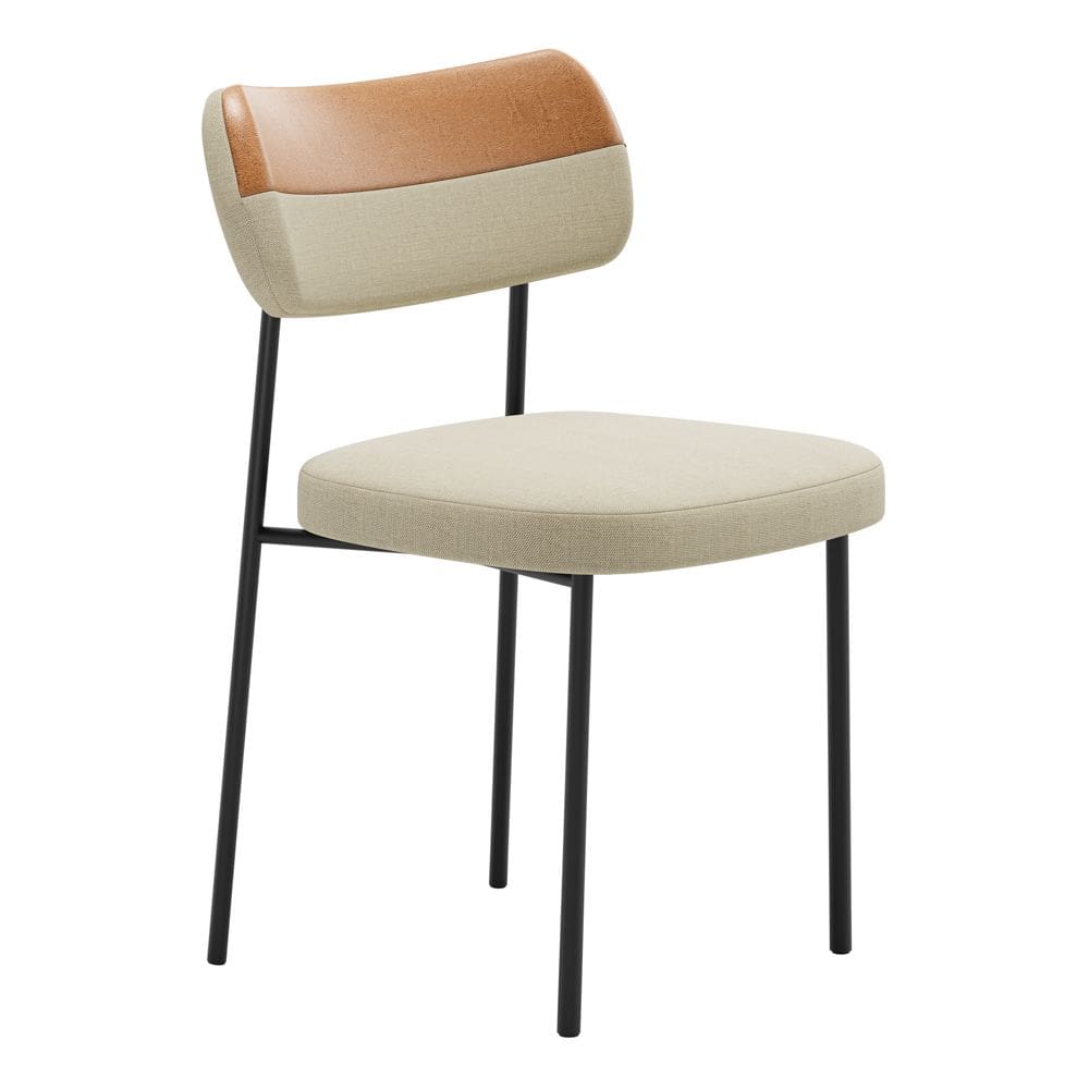 Cadeira Sala de Jantar Lila Estofada Couríssimo Whisky Linho Bege - Abmaza