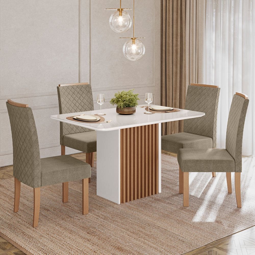 Conjunto Sala de Jantar Mesa Cris Piccola 136cm e 4 Cadeiras Veludo Elegance Sonetto
