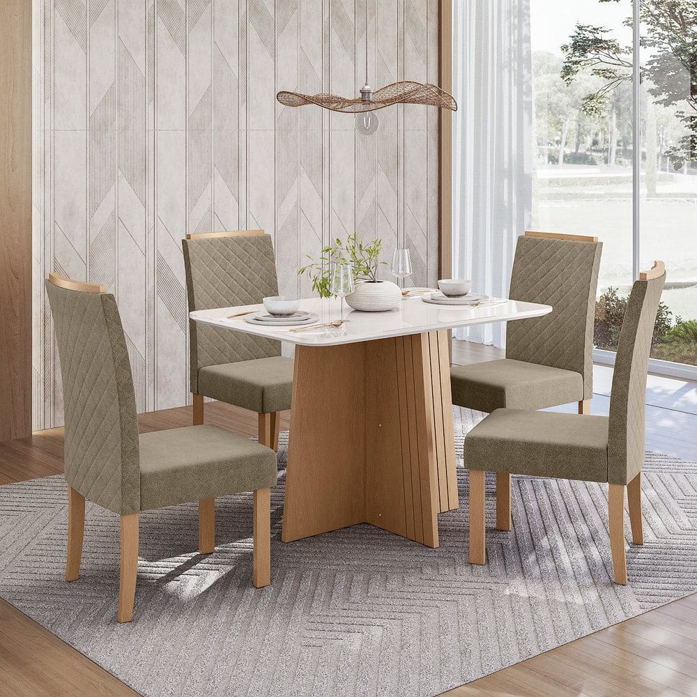 Conjunto Sala de Jantar Mesa Isa 120cm e 4 Cadeiras Veludo Elegance Nuova Sonetto