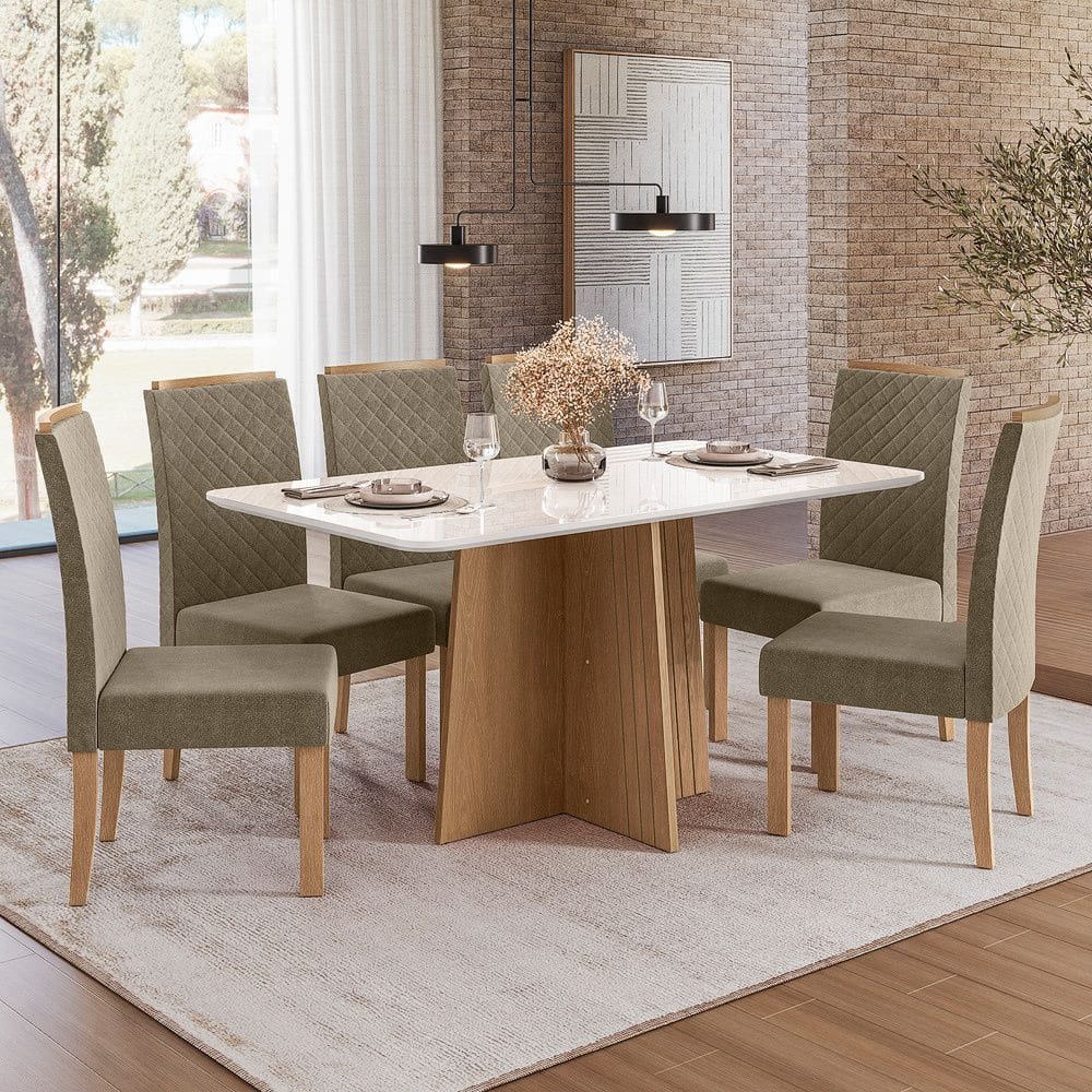 Conjunto Sala de Jantar Mesa Isa 160cm e 6 Cadeiras Veludo Elegance Nuova Sonetto
