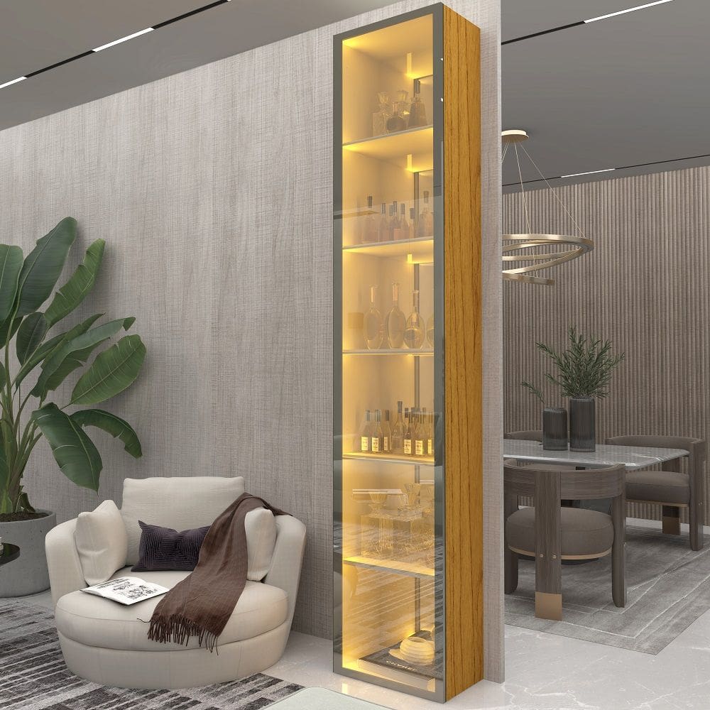 Cristaleira Luminare Reflecta Led 100% Mdf Naturale - Gelius