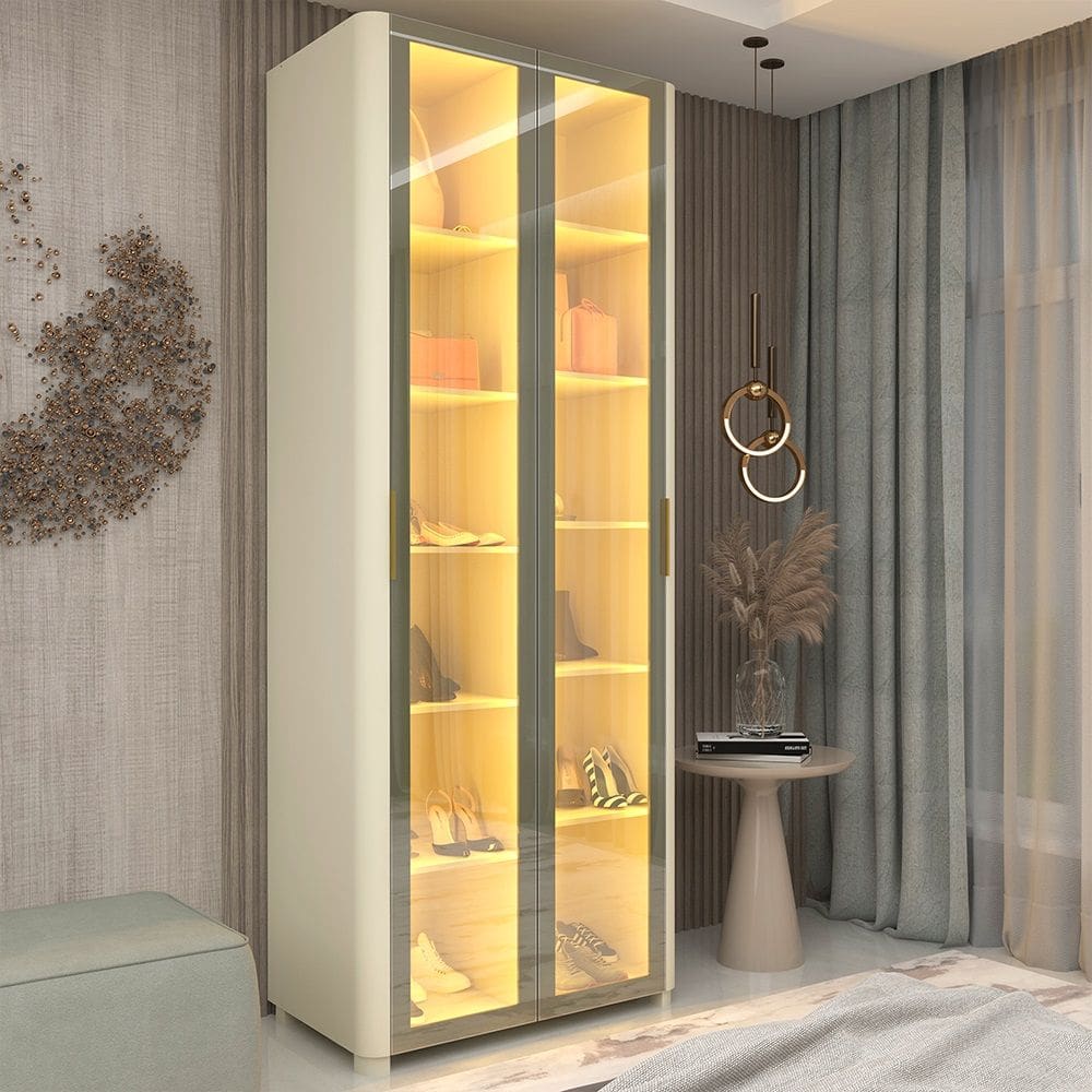 Sapateira Inovva 2 Portas Reflecta Com Pés E Led 100% Mdf  Off White - Gelius Móveis
