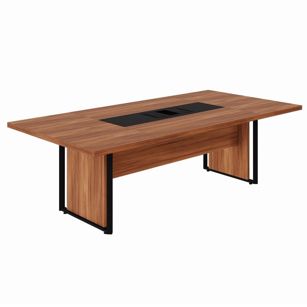 Mesa Reunião 240cm Escritório para 4 Pessoas com Caixa de Tomadas Corporate Nogal / Preto