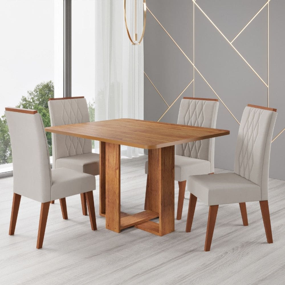 Conjunto Sala de Jantar Mesa 120cm Moscato e 4 Cadeiras Cristal Viero