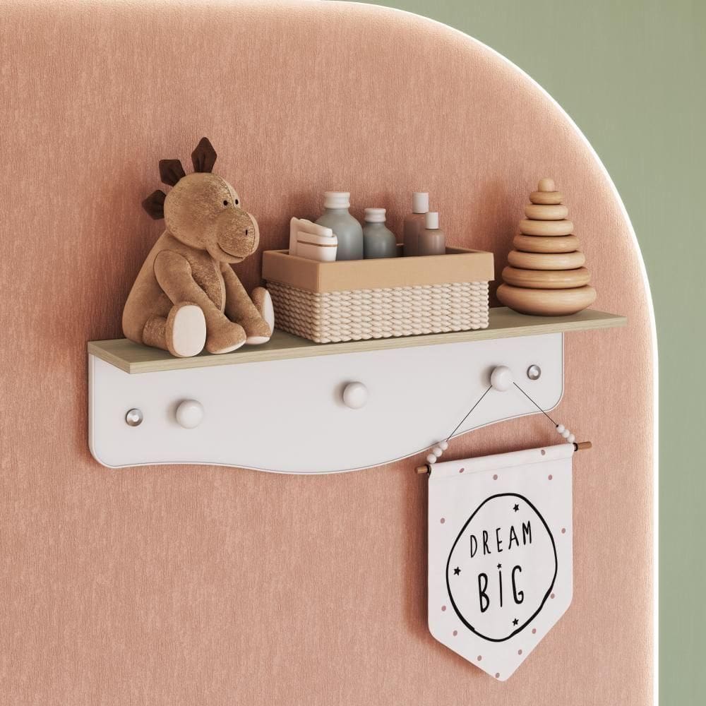 Prateleira Com Cabideiro Decorativo Infantil De Parede Carvalho Araguaia