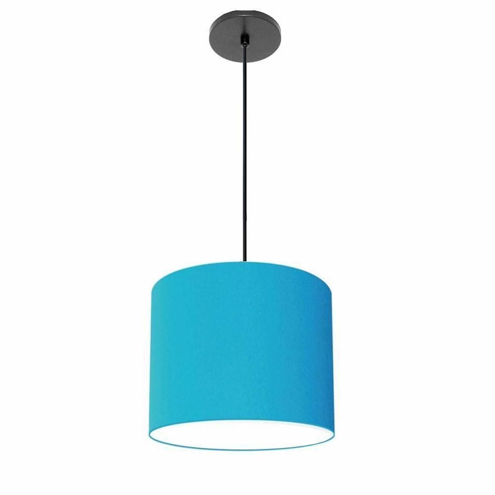 Lustre Luminária Pendente Vivare Free Lux Pe-4106pr Cúpula Em Tecido 20x25cm Azul-turquesa Canopla Preta E Fio Preto