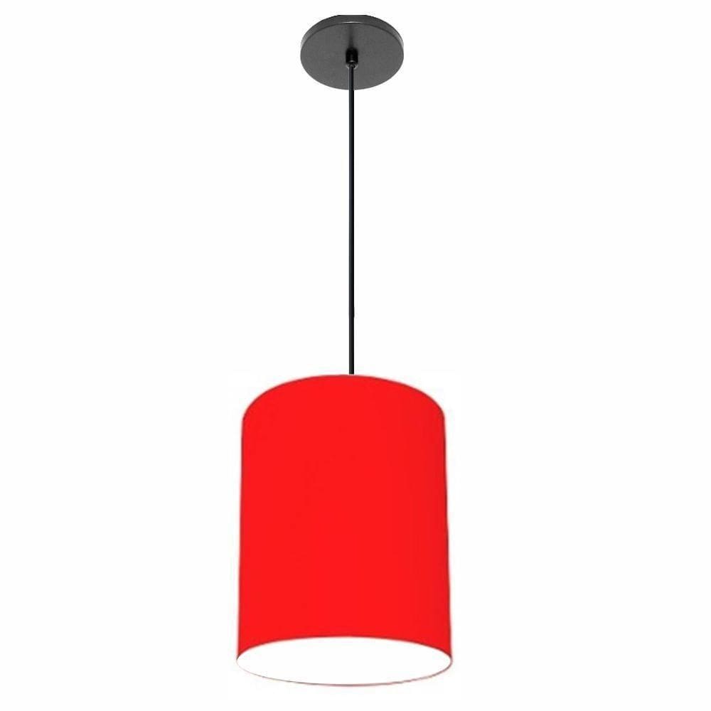 Lustre Luminária Pendente Vivare Free Lux Pe-4102pr Cúpula Em Tecido 13x30cm Vermelho Canopla Preta E Fio Preto