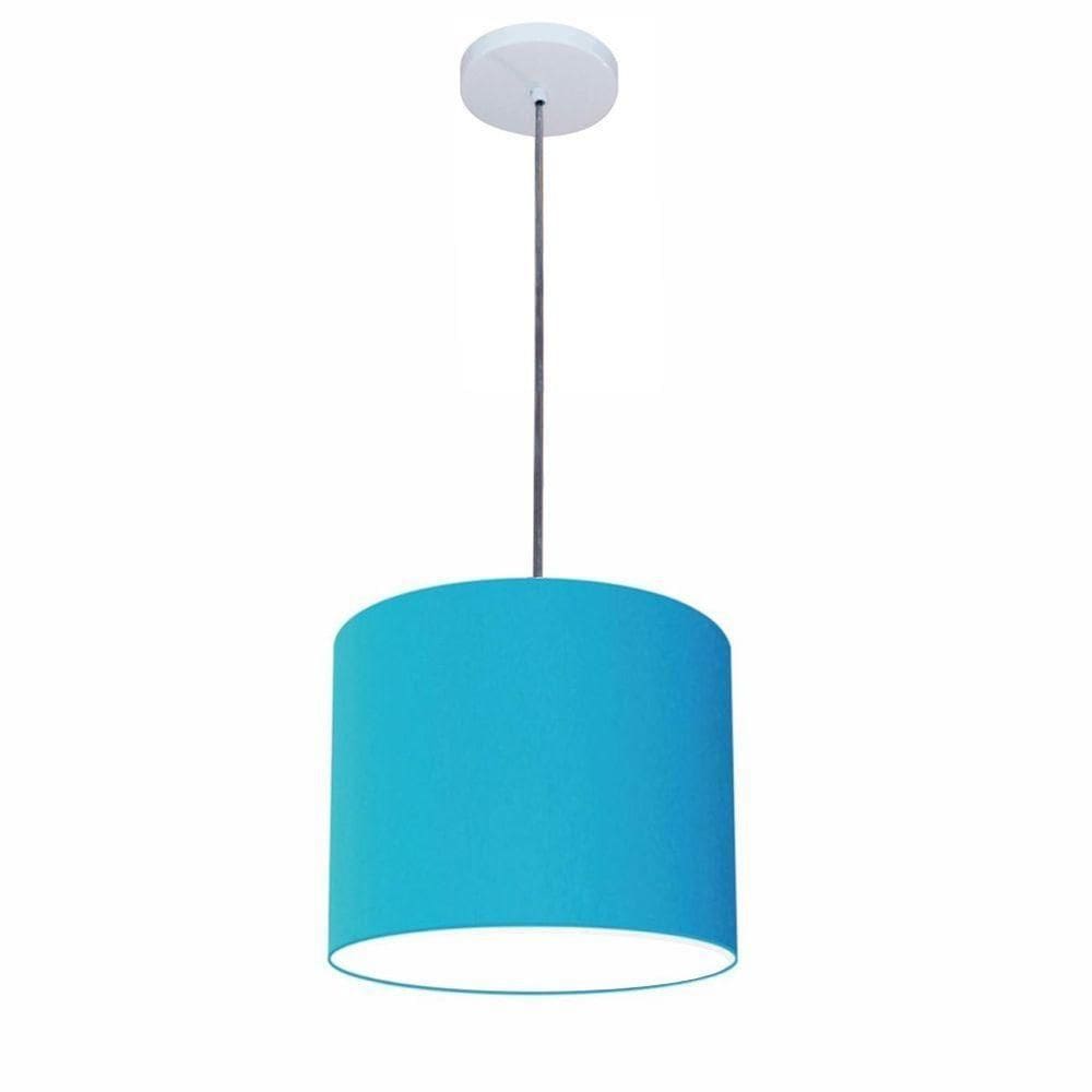 Lustre Luminária Pendente Vivare Free Lux Pe-4107br Cúpula Em Tecido 25x20cm Azul-turquesa Canopla Branca E Fio Cristal