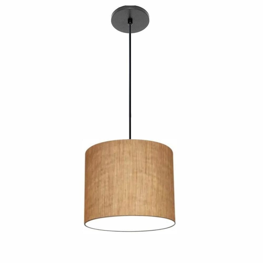 Lustre Luminária Pendente Vivare Free Lux Pe-4106pr Cúpula Em Tecido 20x25cm Palha Canopla Preta E Fio Preto