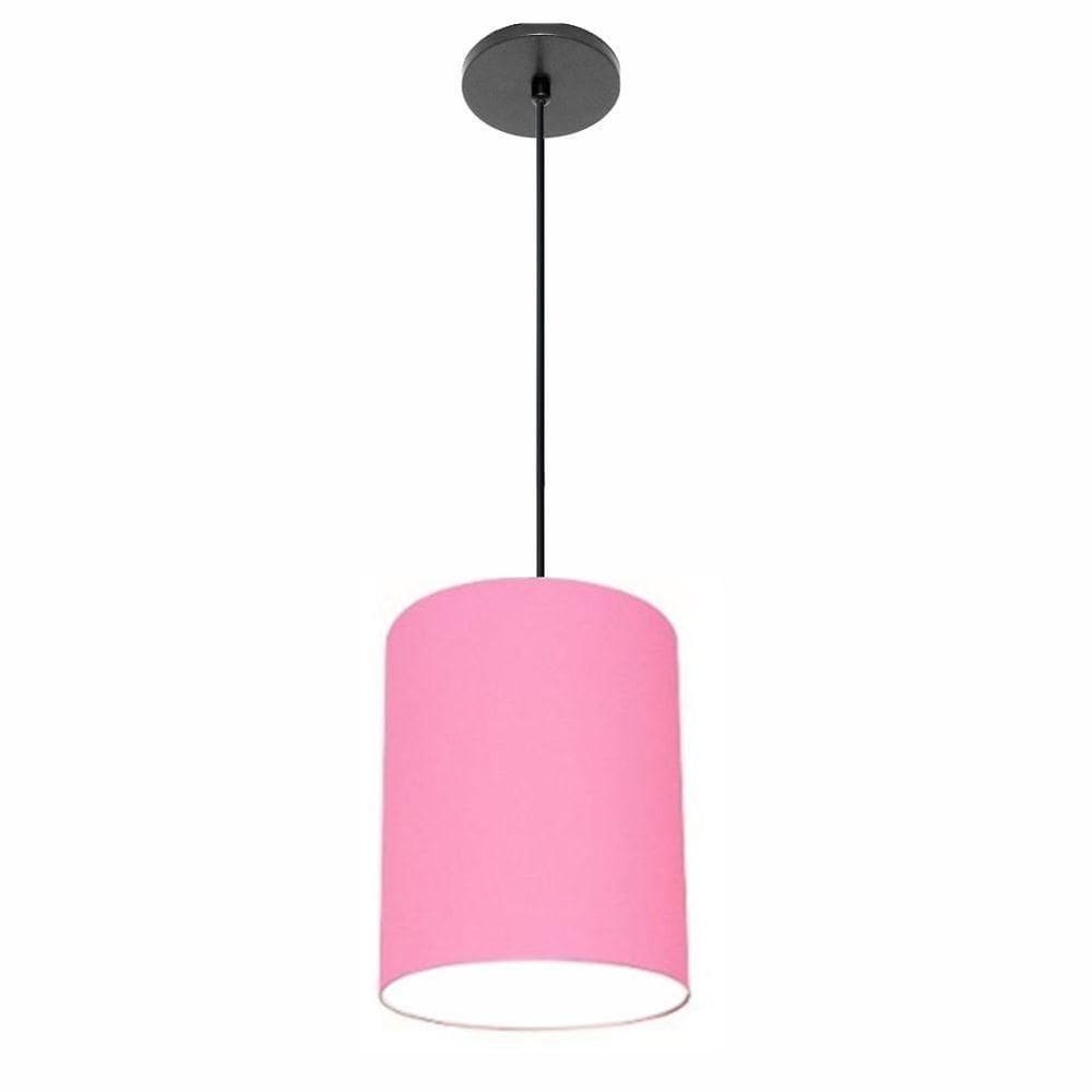 Lustre Luminária Pendente Vivare Free Lux Pe-4104pr Cúpula Em Tecido 15x25cm Rosa-tela Canopla Preta E Fio Preto