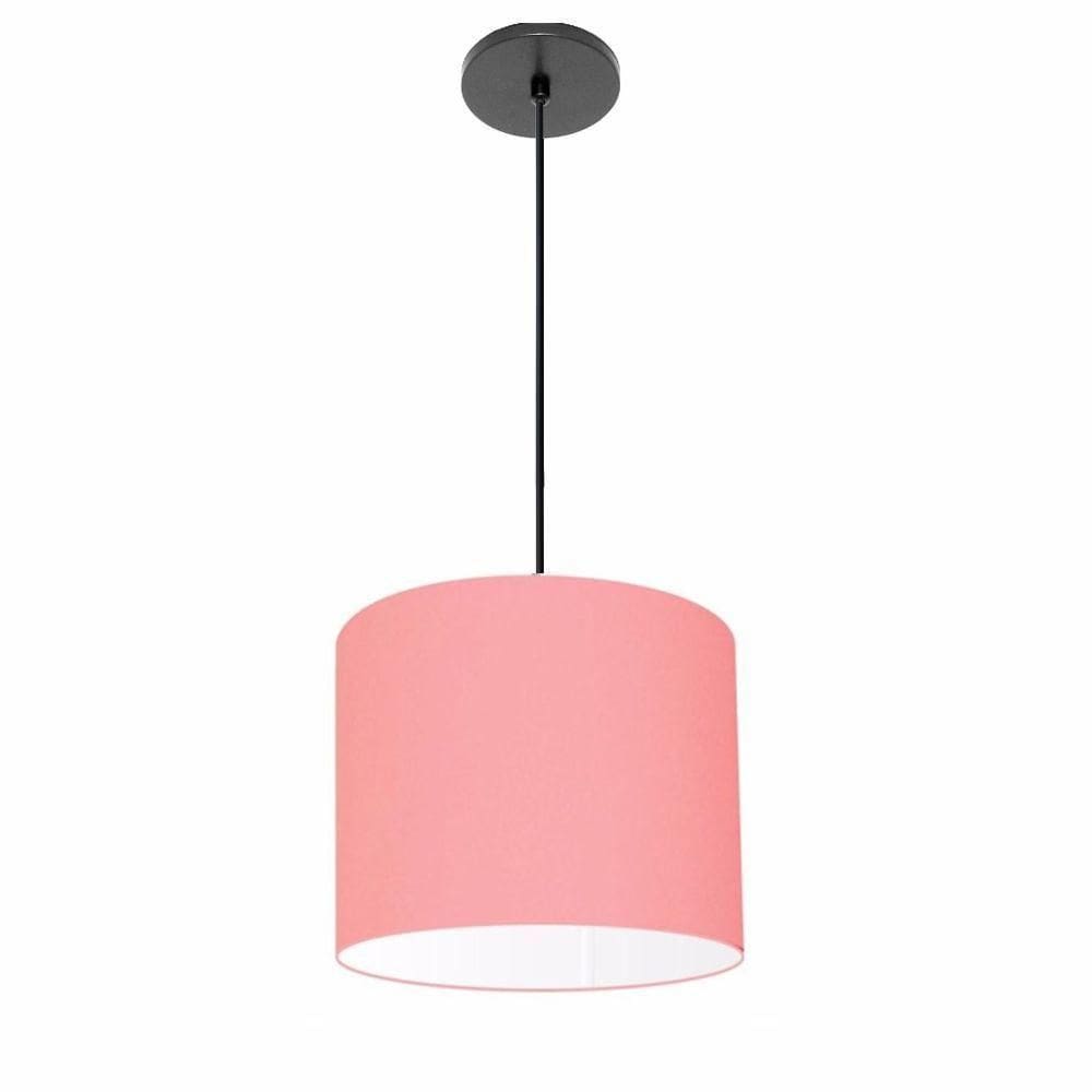 Lustre Luminária Pendente Vivare Free Lux Pe-4105pr Cúpula Em Tecido 20x22cm Rosa-tela Canopla Preta E Fio Preto