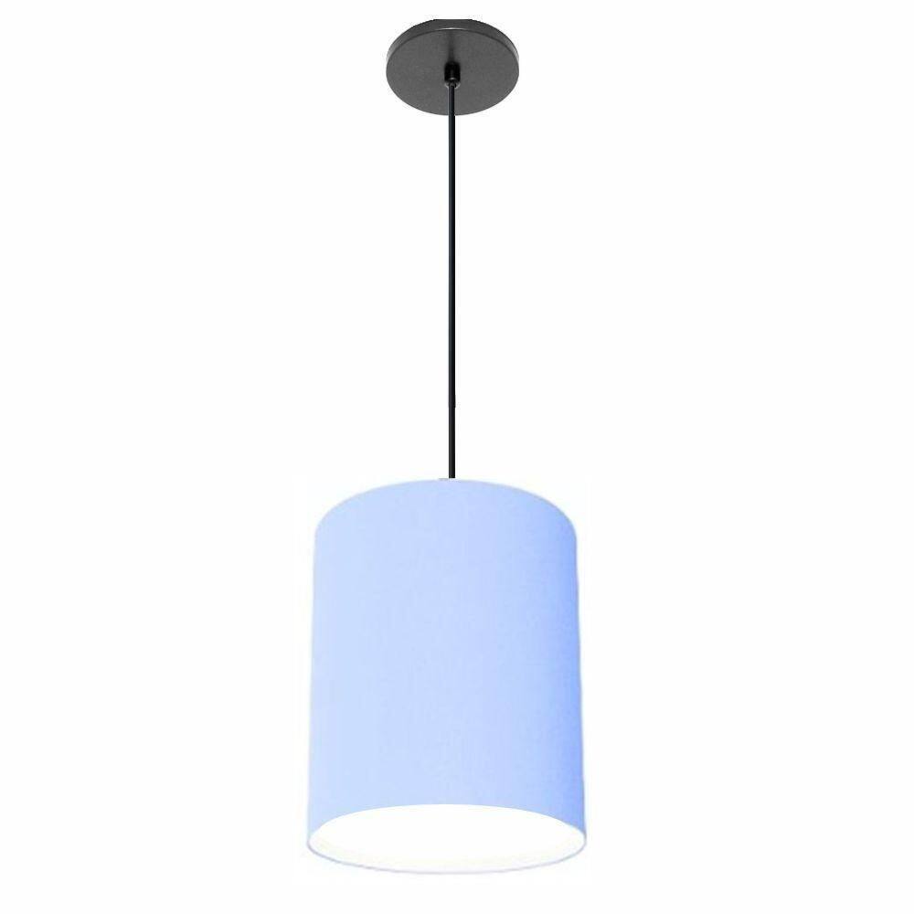 Lustre Luminária Pendente Vivare Free Lux Pe-4102pr Cúpula Em Tecido 13x30cm Azul-bebê Canopla Preta E Fio Preto