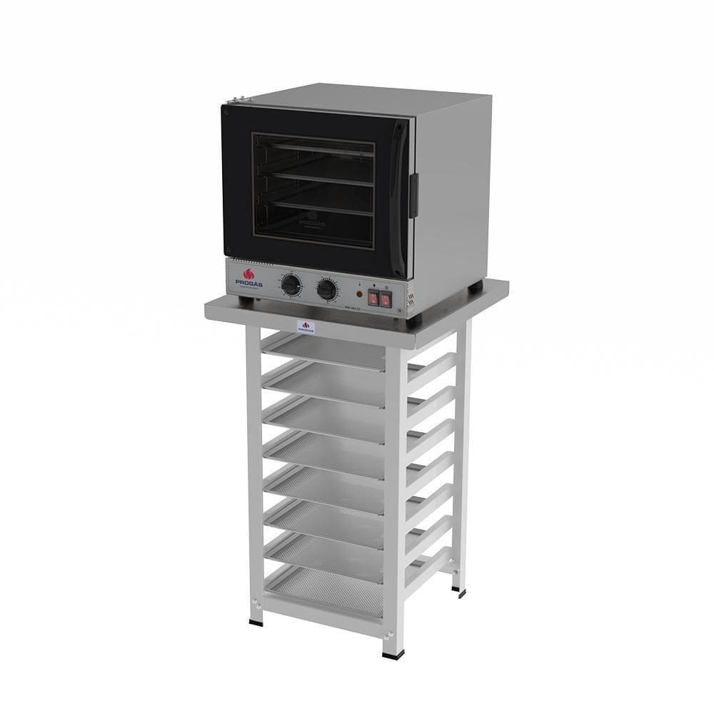 Forno Turbo Prp-004 G2 110V Preto + Bancada Mes-004 Progás + 8 Assadeiras Cimapi 110V