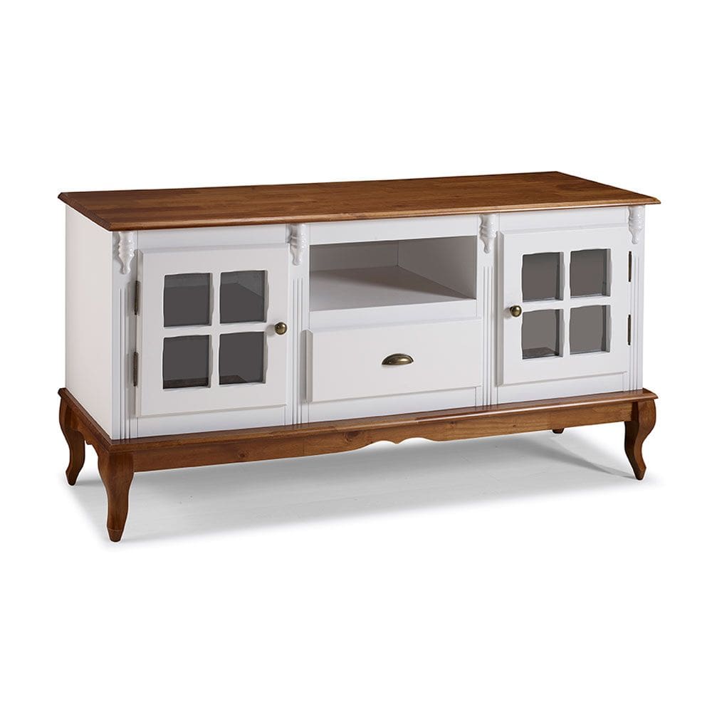 Rack para Sala com Pés Luis XV 2 Portas 1 Gaveta e Nicho 60811 Hannover Linz Móveis - Branco/Imbuia Glazer