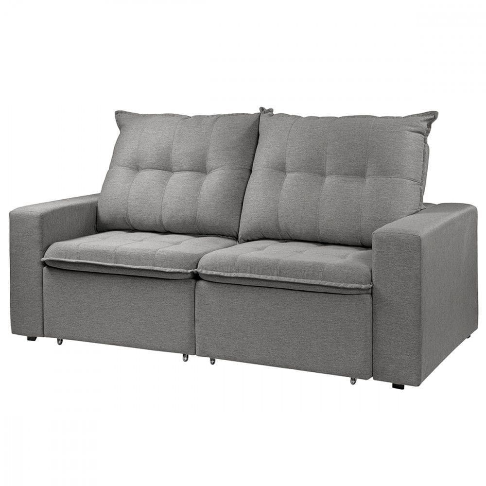 Sofá Para Sala Reclinável Estofado Berlim 200cm Veludo Cinza