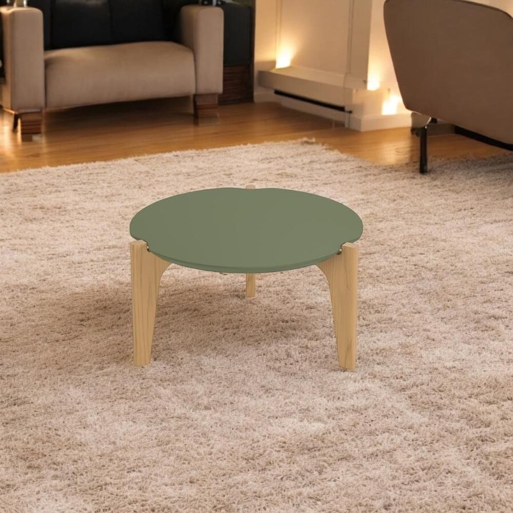 Mesa de Centro Florida 55cm p/ Decoração e Utilidades - Verde Floresta/Freijo